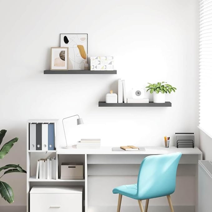 Wall Shelf Set of 2 High Gloss Grey Honeycomb MDF with Metal Frame, Floating Wall Mounted Shelves for Living Room Bedroom Office, Easy Installation Modern Storage Display Unit