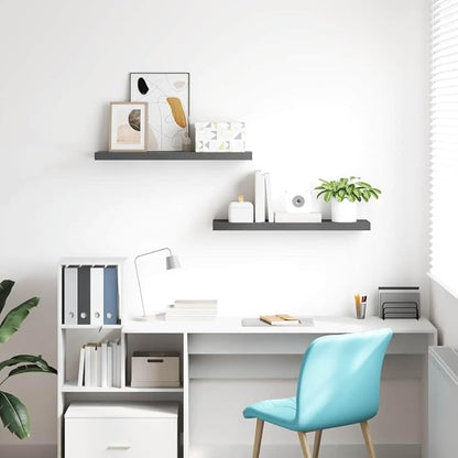 Wall Shelf Set of 2 High Gloss Grey Honeycomb MDF with Metal Frame, Floating Wall Mounted Shelves for Living Room Bedroom Office, Easy Installation Modern Storage Display Unit