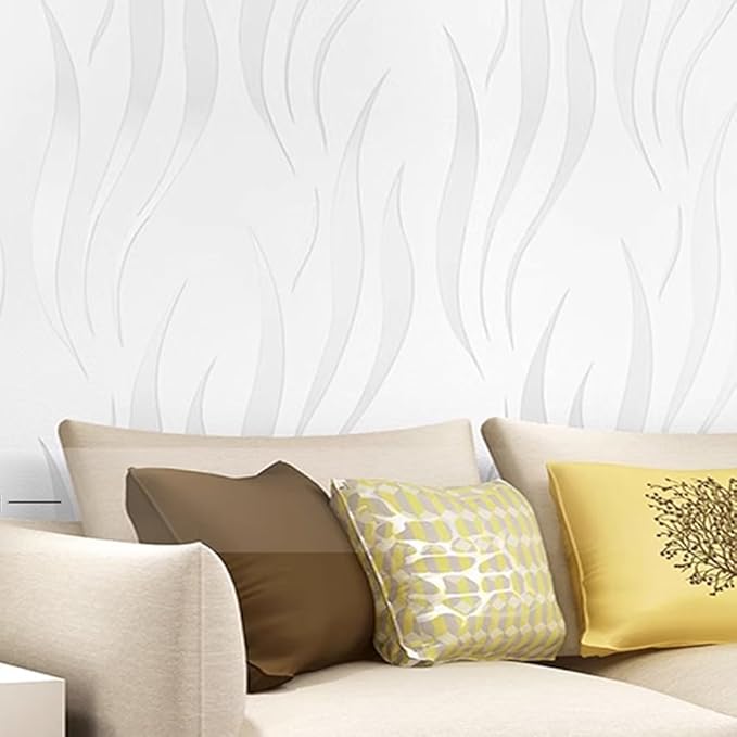 Q QIHANG Simple Fashionable Non-Woven Wallpaper 3D Embossed Three-Dimensional Flocking Foaming Wave Stripes Bedroom Living Room TV Background Wall Shop Decoration20.87 Wx393.7 L Non-Pasted (Cream)