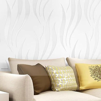 Q QIHANG Simple Fashionable Non-Woven Wallpaper 3D Embossed Three-Dimensional Flocking Foaming Wave Stripes Bedroom Living Room TV Background Wall Shop Decoration20.87 Wx393.7 L Non-Pasted (Cream)