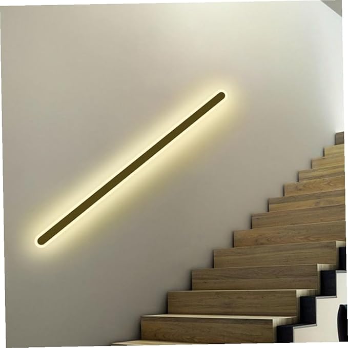 Minimalist Long Strip LED Wall Light Black Frame Warm Bedroom and Corridor Sconce Lamp Iron Bedside Fixture for Aesthetic Indoor Hallway