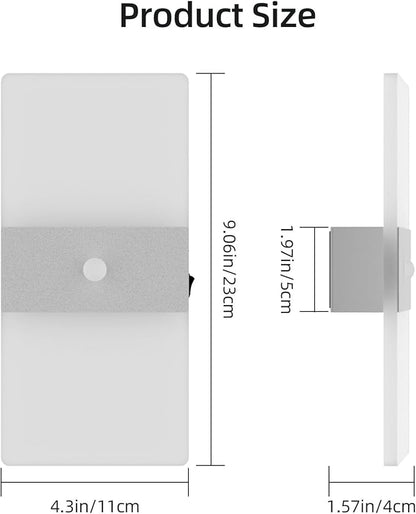 2 Pack Motion Sensor Wall Lights, Morden Silver Decorative LED Indoor Night Light, 3000K Warm Light Battery Operated Wall Sconces for Porch Bedroom Living Room Hallway(Silver)