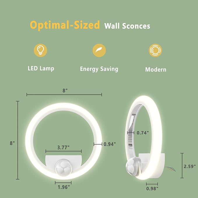 OUQI Wall Sconce with 4 Color Temp and Brightness, Hardwired Wall Mounted Light, Indoor Modern LED Wall Light Fixture for Bedroom Living Room Hallway Bathroom