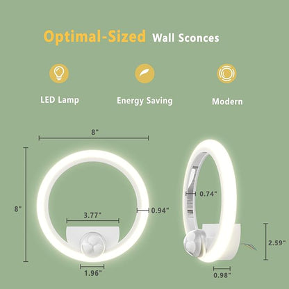 OUQI Wall Sconce with 4 Color Temp and Brightness, Hardwired Wall Mounted Light, Indoor Modern LED Wall Light Fixture for Bedroom Living Room Hallway Bathroom