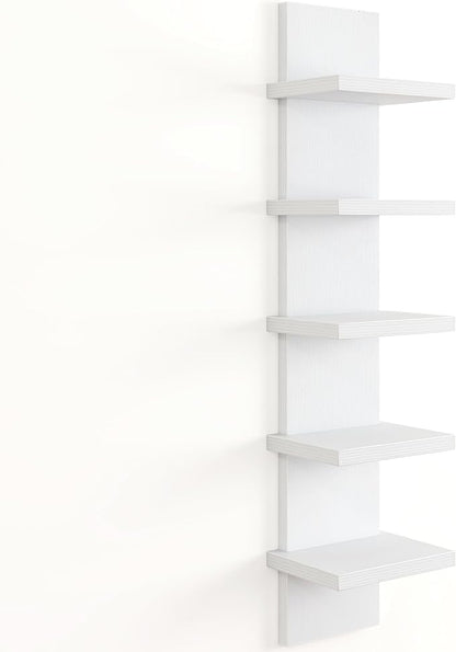 Fun Memories 5 Tier Wall Shelf Unit, White Floating Shelves for Storage - Vertical Column Tower Design, Lack Wall Shelf Space Saving Organizer for Bedroom, Living Room, Home Decor