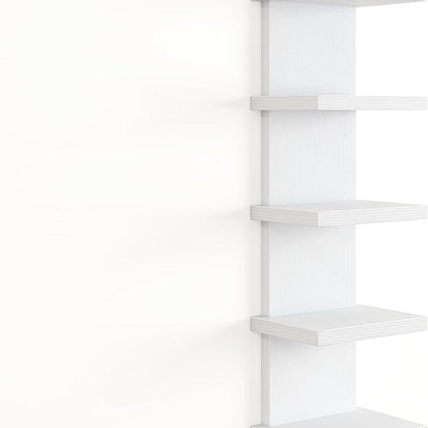 Fun Memories 5 Tier Wall Shelf Unit, White Floating Shelves for Storage - Vertical Column Tower Design, Lack Wall Shelf Space Saving Organizer for Bedroom, Living Room, Home Decor