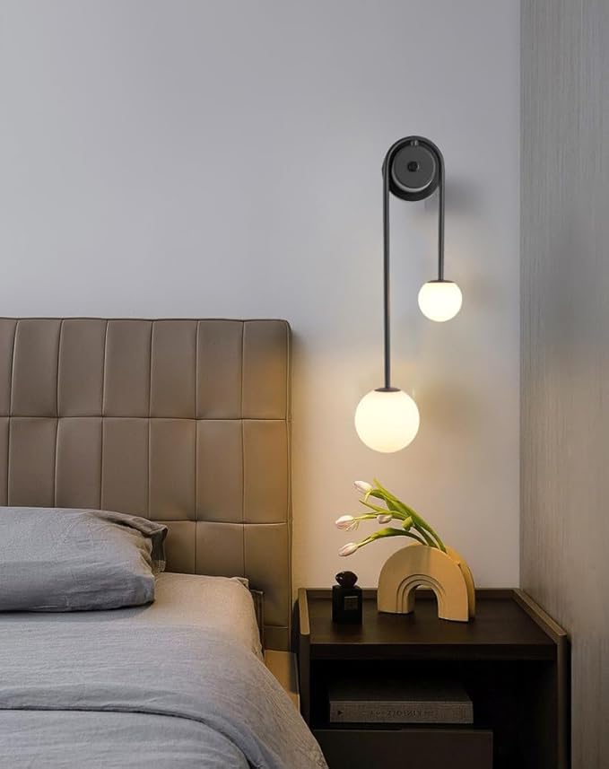 Black Wall Sconce Mid Century Black Wall Lamp Modern U-Shape Linear Wall Light with White Milk Glass Shade Wall Lamp for Bedside Dining Room Bathroom,G9 Bulb