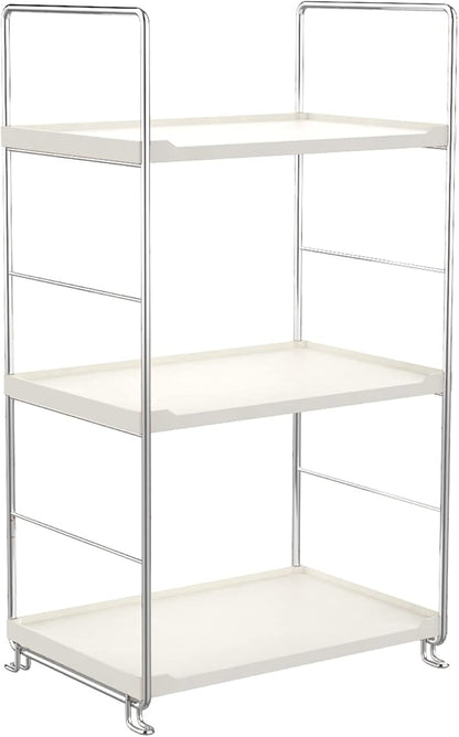 3-Tier Bathroom Countertop Organizer -Makeup Organizer -Corner Storage Shelf- Kitchen Spice Rack Standing Shelf-Great for Vanity, Bathroom, Bedroom, Kitchen (Silver & White)