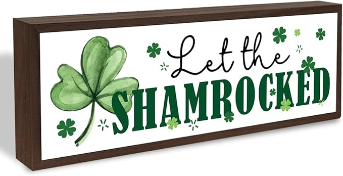 Let the Shamrock Signs, Lucky Four Leaves Clover Decor, St. Patrick's Day Themed Decors for Cafe Shop Coffee Bar, Farmhouse Decor for St. Patrick's Day, Irish Home Party Decorations, 9.5x3.1x1 inches