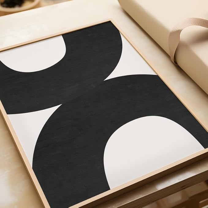 Nationcog Mid-Century Black Beige Organic Lines Art, Modern Minimalist Wall Decor, Trendy Bold Tones Contemporary Home Accent (Unframed) (11x14)
