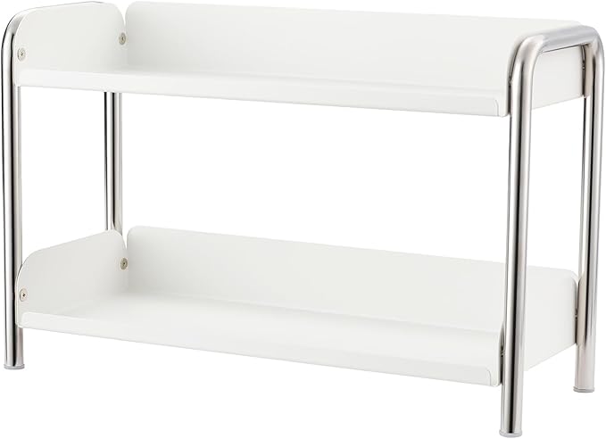 MOZIMABOX Cabinet Organizer Shelf, 2 Tier Kitchen Spice Rack Countertop Shelf Organizer, Stainless Steel Kitchen Storage Countertop Storage Shelf Container, (L, White)