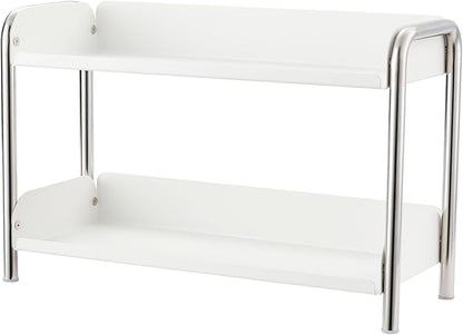 MOZIMABOX Cabinet Organizer Shelf, 2 Tier Kitchen Spice Rack Countertop Shelf Organizer, Stainless Steel Kitchen Storage Countertop Storage Shelf Container, (L, White)