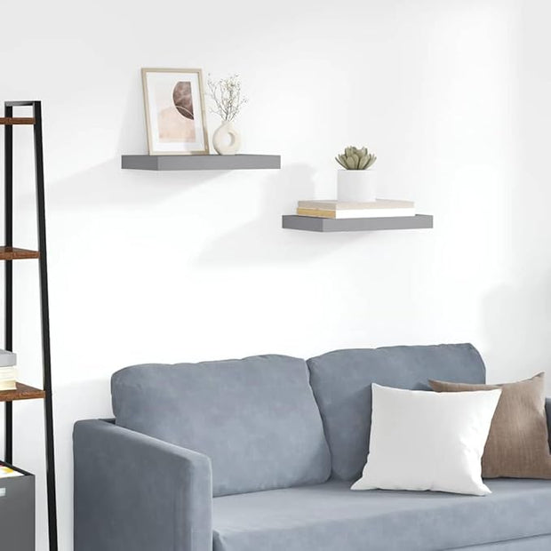 Floating Wall Shelves 2 pcs Gray 15.7"x9.1"x1.5" MDF, Invisible Mounting System for Home Decor, Modern Display Rack for Books and Collectibles, Durable Honeycomb MDF
