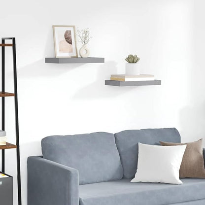 Floating Wall Shelves 2 pcs Gray 15.7"x9.1"x1.5" MDF, Invisible Mounting System for Home Decor, Modern Display Shelf for Awards Books Collectibles Ornaments, Durable
