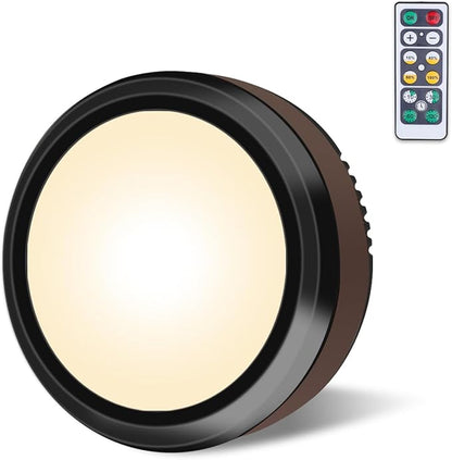 LEASTYLE Puck Lights with Remote, Battery Operated Under Cabinet Lighting with Dimmable Timer, Stick-On Closet Light Under Counter Lights for Kitchen,Black(1 Pack)