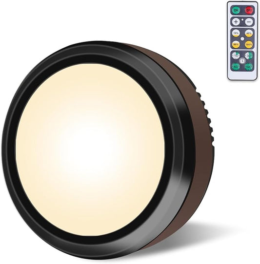 LEASTYLE Puck Lights with Remote, Battery Operated Under Cabinet Lighting with Dimmable Timer, Stick-On Closet Light Under Counter Lights for Kitchen,Black(1 Pack)