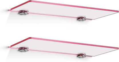 iobiotio Cute Pink Floating Shelves, 12 x 4'' Arylic Shelves for Wall, Decorative Clear Floating Shelves for Gril's Room, Bathroom, Wall Mounted, 2 Pcs