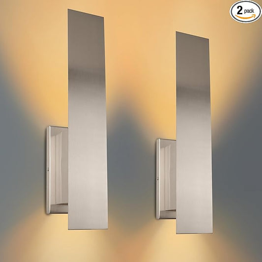 Indoor Wall Sconces, Modern Wall Lights, Up and Down Wall Mount Light, Dimmable Hardwired Wall Light for Bedroom, Living Room, Hallway, GU10 Bulbs Excluded, 2 Pack (Brushed Nickel)