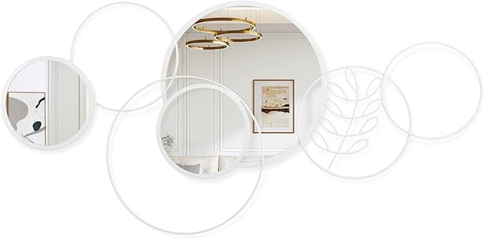 4 Pack White Mirror Set, Wall Mounted Circle Metal Framed Mirror Round Decorative Modern Mirrors for Living Room Bedroom Entryway Decor 16x32 Inch