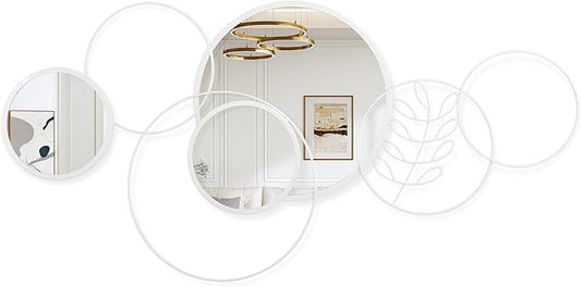 White Wall Mirror Set, 4 Pack Wall Mounted Circle Metal Mirror Round Decorative Modern Mirrors for Living Room Bedroom Entryway Decor 20x40 Inch