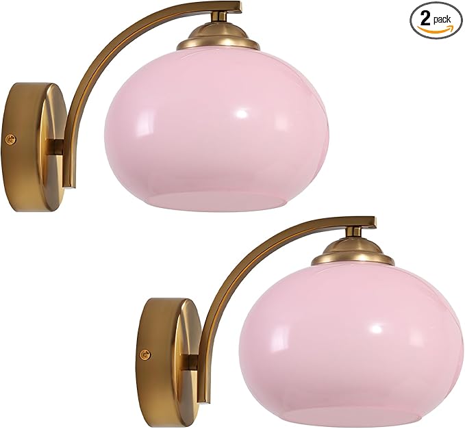 Pink Wall Sconce Light Antique Brass Sconces Set of 2 Mid Century Modern Globe Wall Sconce Lighting Vintage Bedroom Wall Lights Gold Hallway Wall Lighting Fixtures