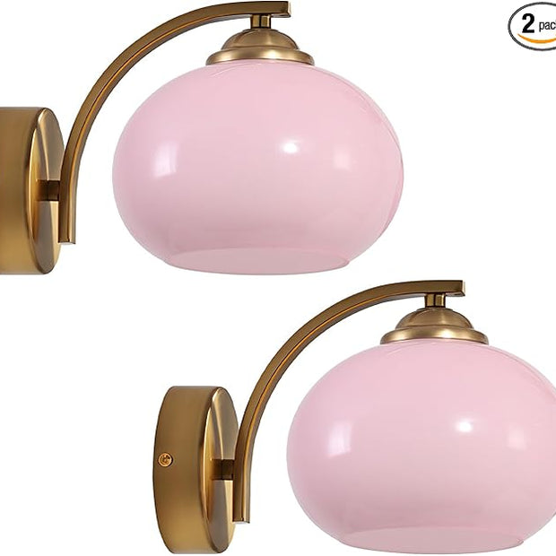 Pink Wall Sconce Light Antique Brass Sconces Set of 2 Mid Century Modern Globe Wall Sconce Lighting Vintage Bedroom Wall Lights Gold Hallway Wall Lighting Fixtures