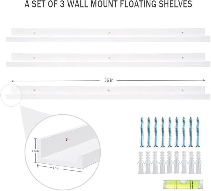 AZSKY 36 Inch Picture Ledge Shelf Floating Shelves Wall Mounted Set of 3 White