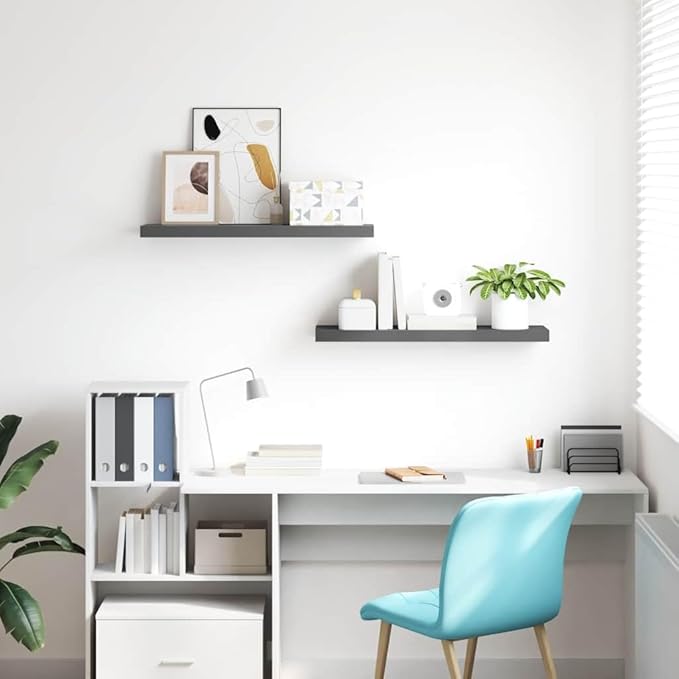 High Gloss Grey Floating Wall Shelf Set of 2, Honeycomb MDF with Metal Frame for Modern Decor, Durable Display Shelves for Living Room or Office
