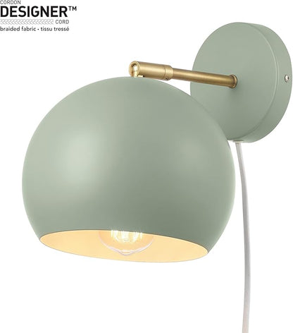 Globe Electric 65866 Willow 1-Light Plug-in or Hardwire Wall Sconce, Sage Green, Matte Brass Accent, Bulb Not Included