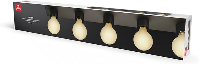 Globe Electric 5-Light Vanity Light, Matte Black, Modern Glam, Bathroom Fixture, Horizontal Vertical Mount, 52088
