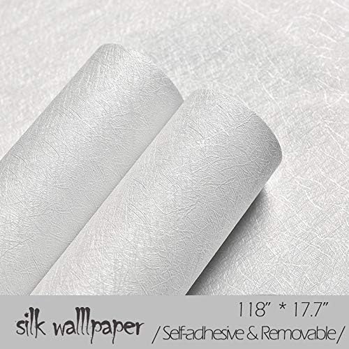 Cohoo Home Silk White Wallpaper Peel and Stick Contact Paper White Textured Contact Paper for Cabinets Self Adhesive Removable Wallpaper for Bedroom Wall Sticky Waterproof Shelf Liner 15.7inW 393inL