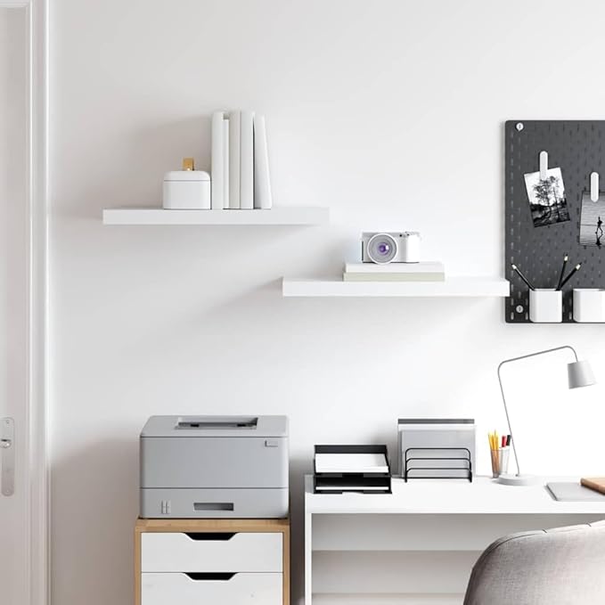 White Honeycomb Floating Wall Shelf Set of 2, MDF and Metal Modern Minimalist Shelves for Home Office Storage and Display
