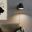 Plug in Wall Sconce Black,Bedside Wall Lamps with Switch,Modern Wood Wall Light for Bedroom with 180°Rotation Metal Shade,Indoor E26 Wall Lamp for Living Room,Dining Room,Hallway,Stairway,Wall Decor