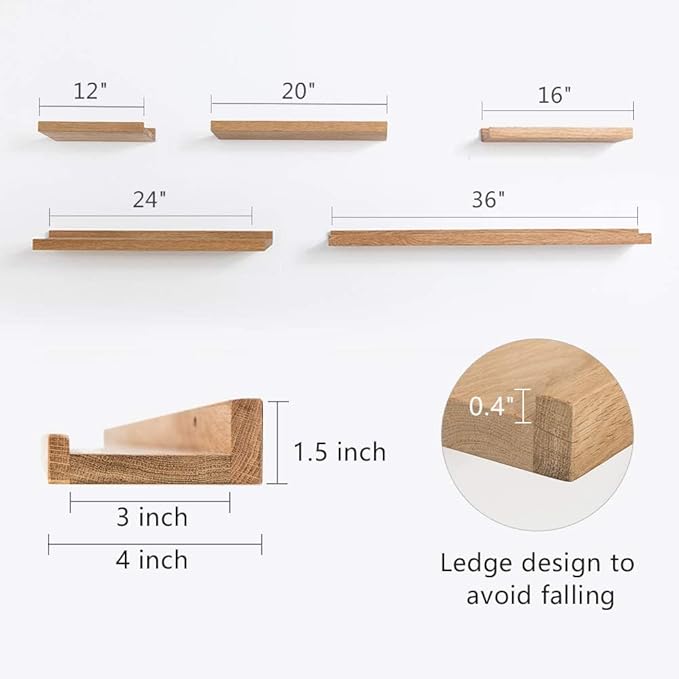 HOMWOO Floating Shelves Walnut Natural Wood Wall Shelves Small Picture Ledge for Home, Living Room, Bedroom, Bathroom, Office, 12 Inches