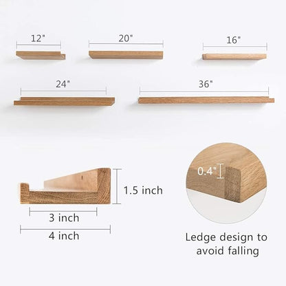 HOMWOO Floating Shelves Walnut Natural Wood Wall Shelves Small Picture Ledge for Home, Living Room, Bedroom, Bathroom, Office, 12 Inches