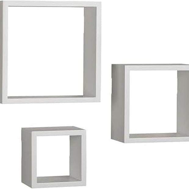 MELANNCO Floating Square Cube Shelves, for Bedroom, Living Room, Bathroom, Kitchen, Nursery, Set of 3, White, 3 Count