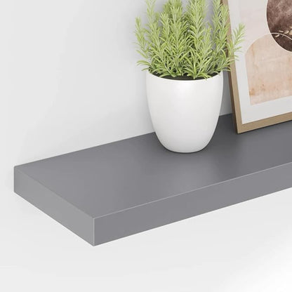 Set of 2 Grey Honeycomb MDF Floating Wall Shelves, Metal Brackets, Medium Size for Modern Storage and Display