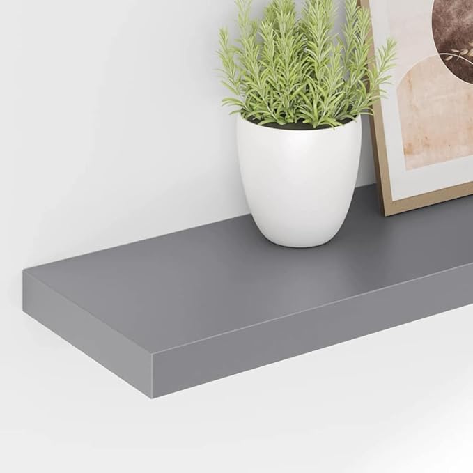 Grey Honeycomb MDF Metal Floating Wall Shelf Set of 2 Pieces Medium Size for Living Room Bedroom Office Storage Display