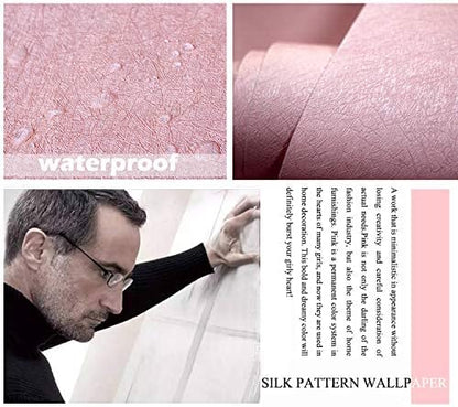 MelunMer Pink Peel and Stick Wallpaper 118In L 15.7In W Self Adhesive Removable Wallpaper for Bathroom/Bedroom Modern Contact Paper Silk Textured Pink Contact Paper for Cabinets Shelf Waterproof