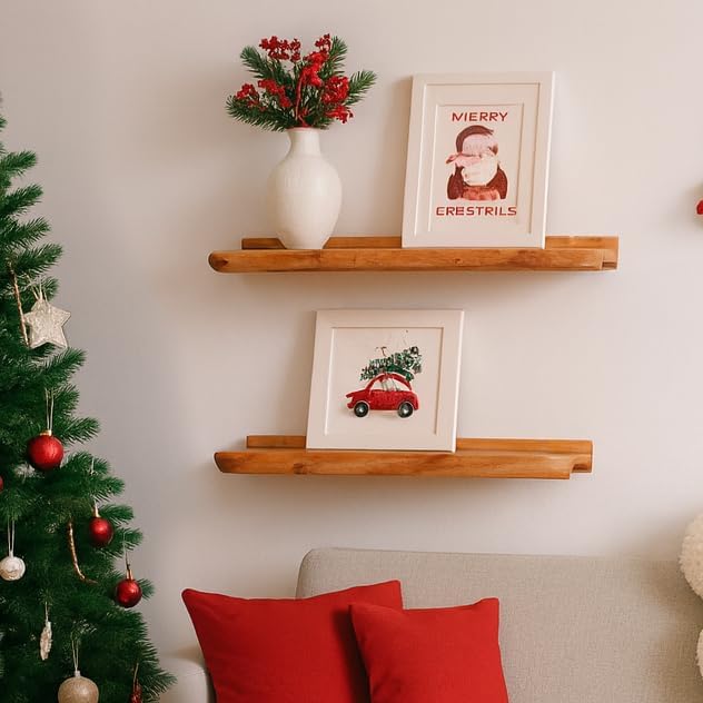 Ceder Wood Live Edge Picture Ledge Shelf Set of 2 - Handmade Natural Cedar Root, Floating Wall Shelves for Frames (24