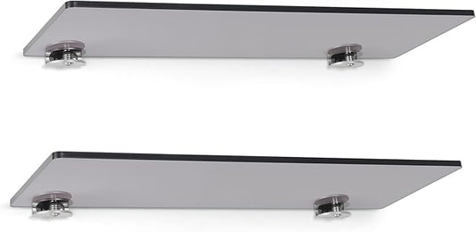 iobiotio Small Floating Shelves, 12 x 4'' Shelves for Wall, Decorative Floating Shelves for Home Office, Wall Mounted Rack, Clear Black, 2 Pcs