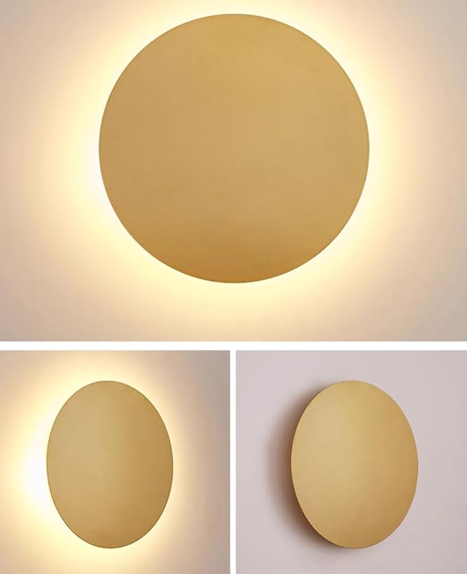 Gold Modern Wall Sconce OTTOSON Round Disc Sconces Wall Lighting Metal Circular Stairwell Lighting 3000K Warm LED Wall Lights for Living Room Bedroom Stairway - 10"