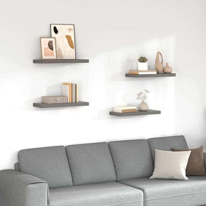 Set of 4 Floating Wall Shelves High Gloss Grey Honeycomb MDF Metal Modern Storage Display