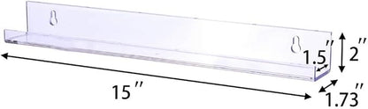 Sooyee 6 Pack Acrylic Shelves - 15 Inch Floating Bookshelf for Kids Room, Picture Ledge Shelves, Funko Pop Toy Storage - Clear