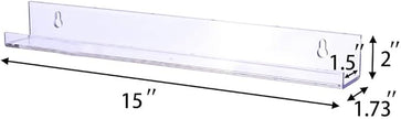 Sooyee 6 Pack Acrylic Shelves - 15 Inch Floating Bookshelf for Kids Room, Picture Ledge Shelves, Funko Pop Toy Storage - Clear
