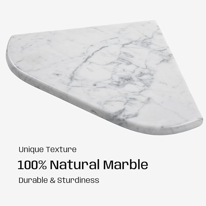 Marble Corner Shower Shelf, 8 Inch Carrara White Marble Corner Shelf for Bathroom Shower Decor, Wall Mounted, Polished, 1 Pc
