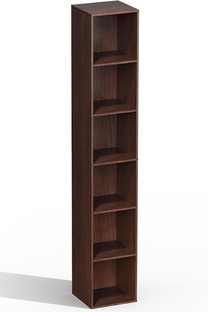 6 Cube Storage Organizer, 6 Tier Cube Low Bookcase Freestanding Storage Display Organizer, Three-Cubes Open Shelf Bookshelf for Home Office (Dark Brown,Black Walnut, 6-Cube)