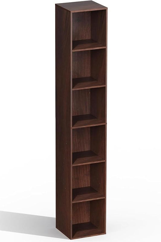 6 Cube Storage Organizer, 6 Tier Cube Low Bookcase Freestanding Storage Display Organizer, Three-Cubes Open Shelf Bookshelf for Home Office (Dark Brown,Black Walnut, 6-Cube)