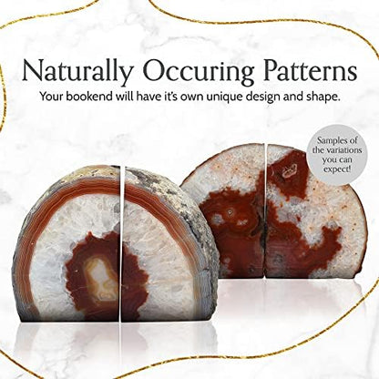 Nature's Decorations Brown Agate Bookends – A+ Grade Geode Heavy Duty Decorative Stone Crystal for Shelves & Bookcases, Natural Polished Bookshelf Decor, 1 Pair 3-4Lbs