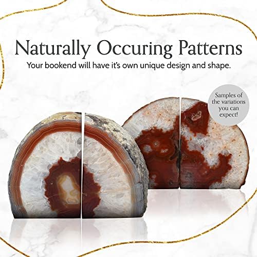 Nature's Decorations Brown Agate Bookends – A+ Grade Geode Heavy Duty Decorative Stone Crystal Book Ends for Shelves & Bookcases, Natural Polished Bookshelf Decor, 1 Pair 4-6Lbs